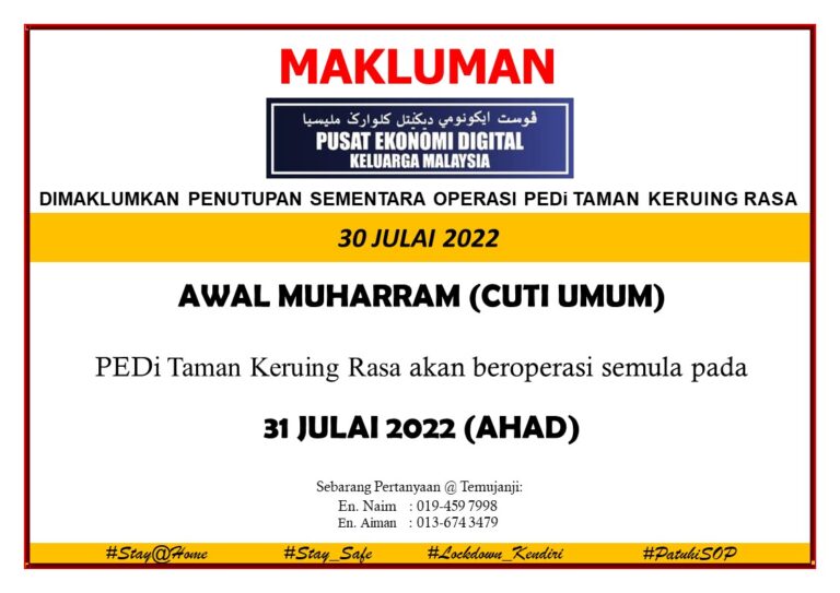 Notis Tutup PEDi - Awal Muharram